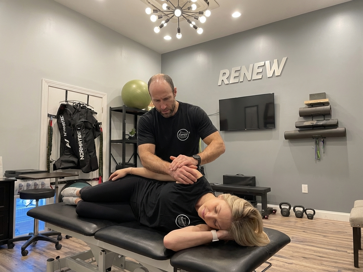 Patient working with a provider at a physical therapy clinic in Mooresville during initial evaluation consultation