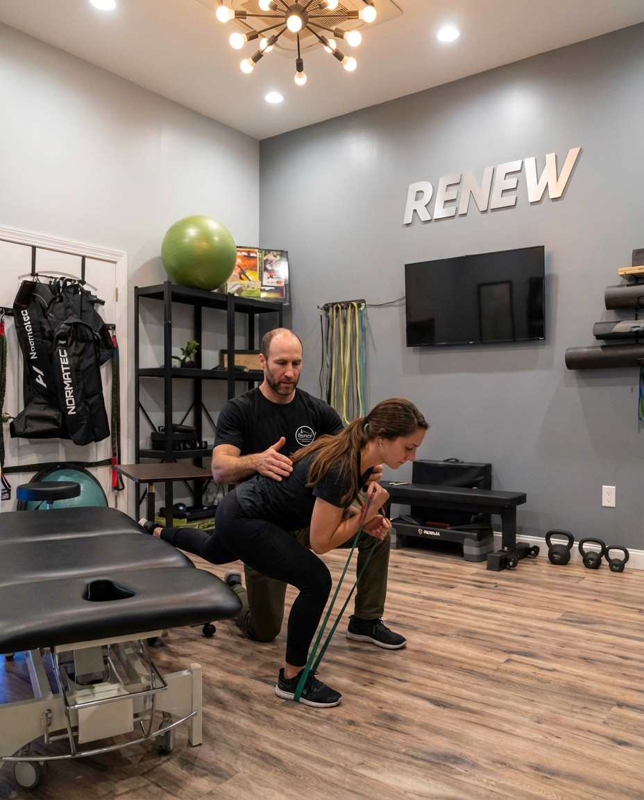 Patient receiving one-on-one manual therapy treatment at a physical therapy clinic in Mooresville